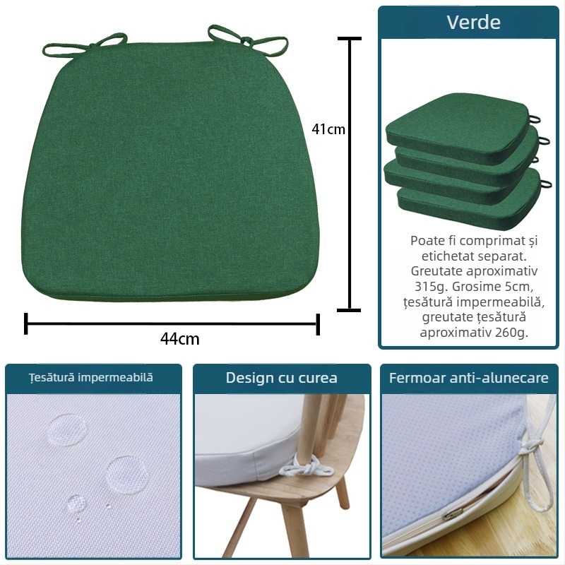 Pernă de șezut din in cu burete, pentru exterior, detașabilă și lavabilă, pernă pentru scaun de dining în formă de potcoavă