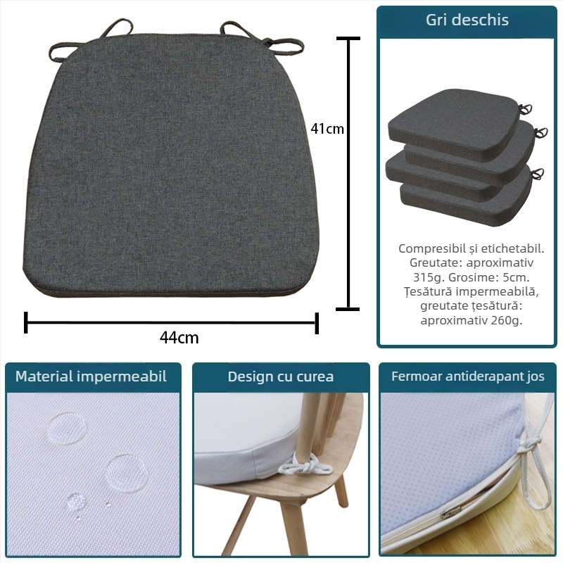 Pernă de șezut din in cu burete, pentru exterior, detașabilă și lavabilă, pernă pentru scaun de dining în formă de potcoavă