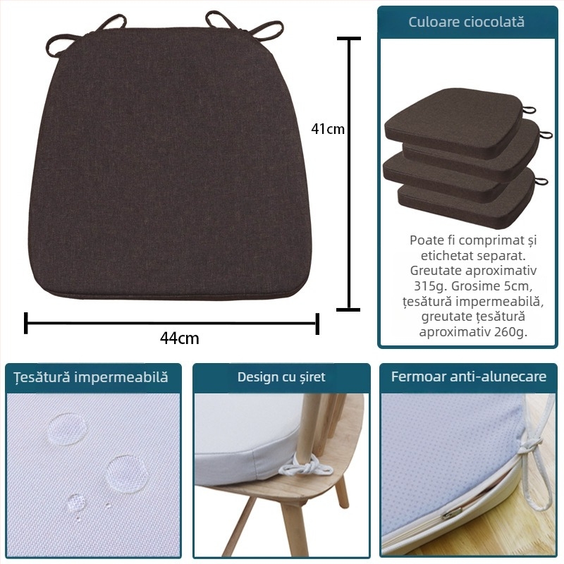 Pernă de șezut din in cu burete, pentru exterior, detașabilă și lavabilă, pernă pentru scaun de dining în formă de potcoavă