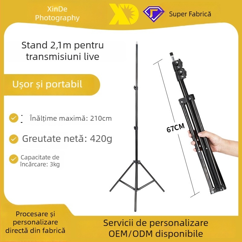 Suport pentru telefon personalizabil de 2,1 m pentru streaming live, trepied foto cu bază de lampă de podea