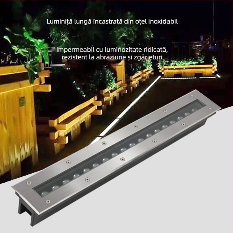 Lumină LED liniară încastrată, rezistentă la apă, din oțel inoxidabil, pentru piețe, parcuri și pasaje