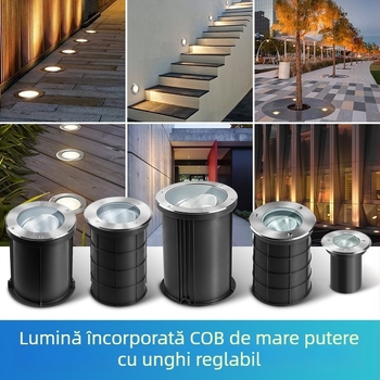 Lumină LED subterană cu unghi reglabil pentru gazon și plante, iluminat exterior impermeabil încastrat, corp pătrat, 3000K alb cald, IP65