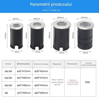 Lampa LED subterană, din oțel inoxidabil, 1W/3W, pentru parcuri și piețe, iluminat exterior impermeabil
