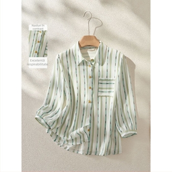 Cămașă polo cu guler, mâneci lungi, verde deschis, amestec chenille-spandex, primăvara 2025