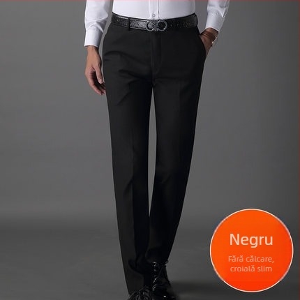 Pantaloni bărbați de toamnă, fără călcare, croiți Slim-Fit, drepti, stil de afaceri