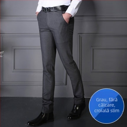 Pantaloni bărbați de toamnă, fără călcare, croiți Slim-Fit, drepti, stil de afaceri