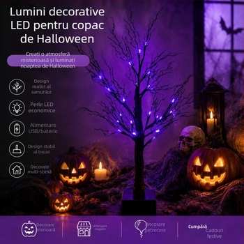 Lampa LED în formă de copac cu ramură artificială, 60 cm, 24 LED-uri, IP44, decor interior pentru Halloween