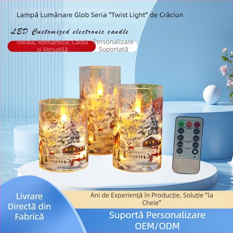 Lampă LED electronică cilindrică cu autocolant acrilic pentru atmosferă de Crăciun și mister