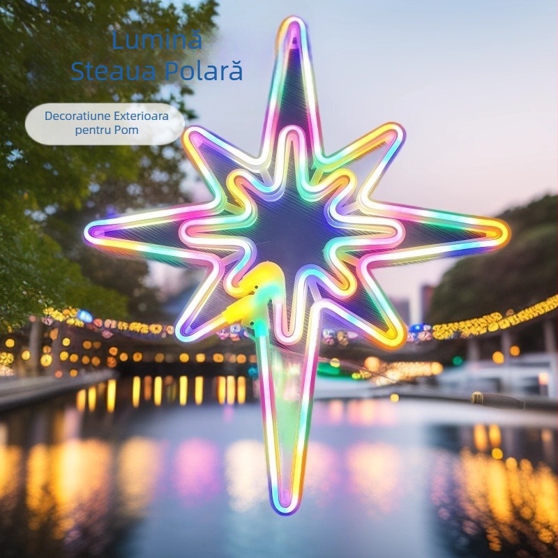 Polaris LED Neon Light — lampă decorativă pentru curte, stea cu opt colțuri, lampă suspendată pentru seara de Crăciun