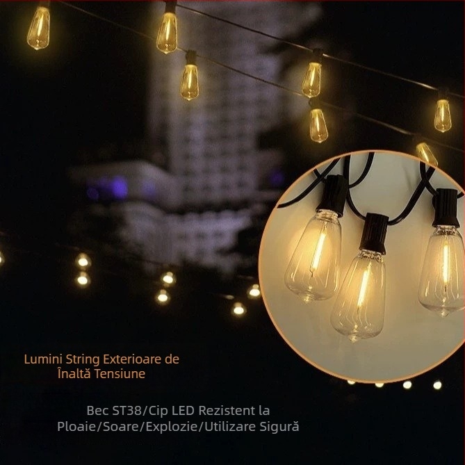 Șir LED ST38 cu becuri - lumini extensibile impermeabile pentru exterior, din plastic, colorate, pentru grădină, camping și decoruri de nuntă și festival