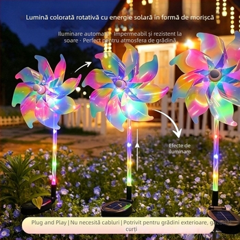 Lampă decorativă solară de exterior în formă de morișcă, pentru gazon și curte, proiecție laser, cu suport de montaj în sol