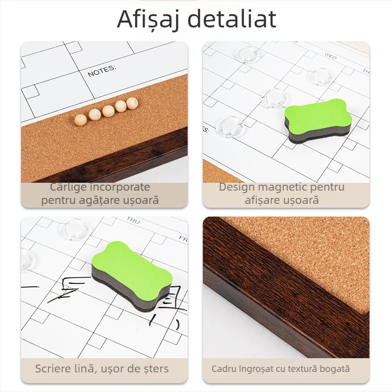 Tablou de planificare pentru birou, montat pe perete, cu suprafață magnetică pentru șters, tablă albă și calendar din plută