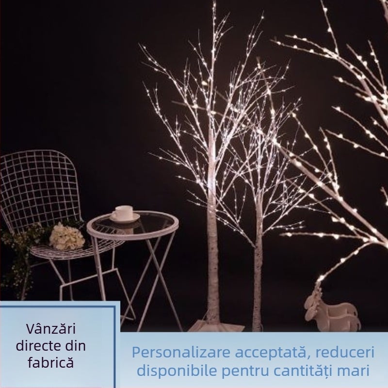 Lumini LED în formă de copac de mesteacăn cu sârmă de cupru, decor de Crăciun și iluminat peisaj