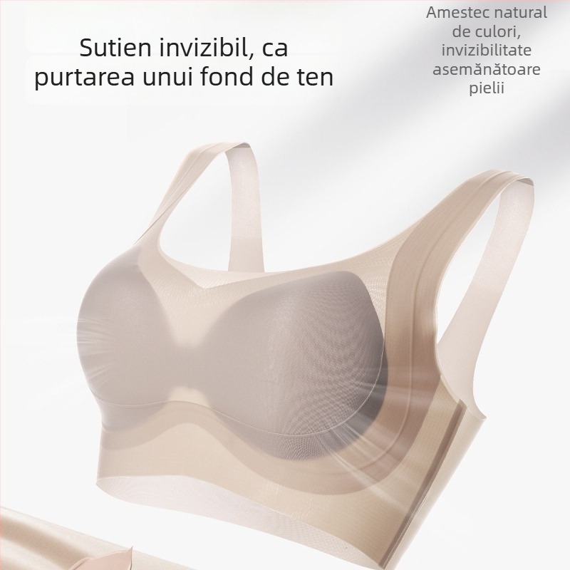 Lenjerie Minakawa respirabilă, cu susținere moale ca norul pentru ridicare și modelare, cupă completă, cupe moi subțiri, stil vestă, bretele duble, fără arc metalic, exterior din fibre argintii, 11481