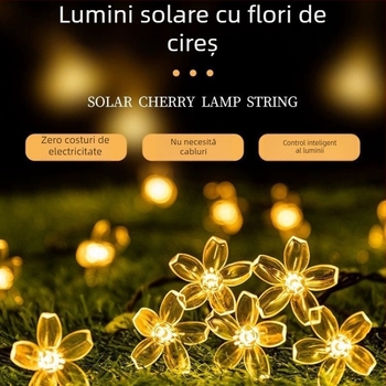 Ghirlande LED solare cu flori de cireș pentru copaci și grădină, rezistente la apă, lumini decorative multicolore