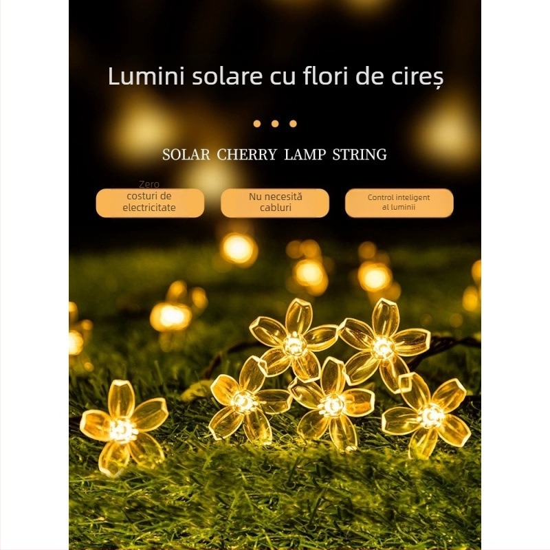 Ghirlande LED solare cu flori de cireș pentru copaci și grădină, rezistente la apă, lumini decorative multicolore