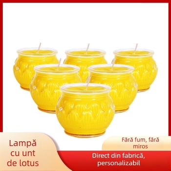  Lampă din sticlă cu cupă circulară pentru ofrande Budha, lampă de ghee cu lotus, fără fum, iluminare de 24 de ore