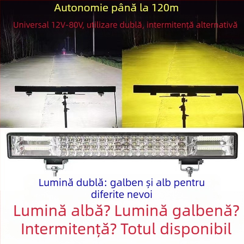 Bandă LED pentru mașină cu spoturi și bar de lumini, 12–24V, intensitate înaltă, faruri de drum înalt/joasă, lumină stroboscopică