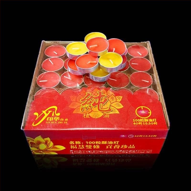 Set de 100 lumânări cu ghee vegetal, 4 ore, în înveliș de aluminiu, pentru ofrandă lui Buddha