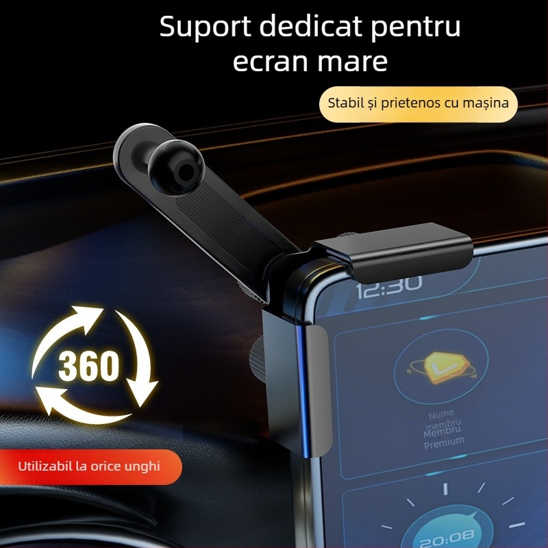 Suport pentru telefon în mașină pentru navigație, reglaj la 360°, universal pentru ecrane plate și curbate
