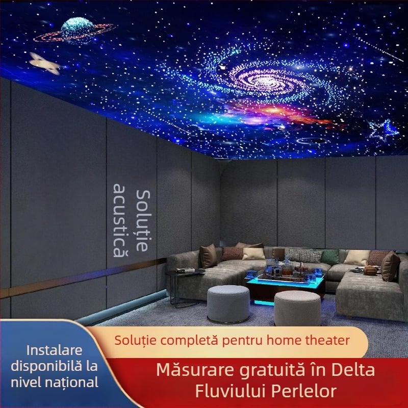Lumină de tavan din gips-carton cu cer stelat și fibră optică, panou ignifug de formă specială, pentru living