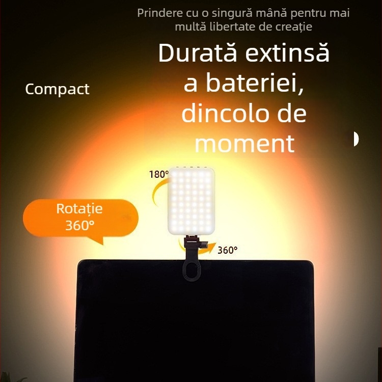 Lumină LED portabilă RGB cu baterie încorporată, pentru fotografiere cu telefonul și iluminare de machiaj