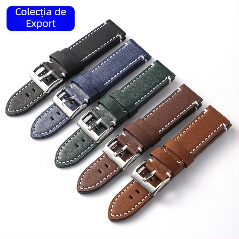 Brățară pentru ceas pentru bărbați, din piele naturală de primă calitate, stil robust, pentru smartwatch și utilizare în aer liber
