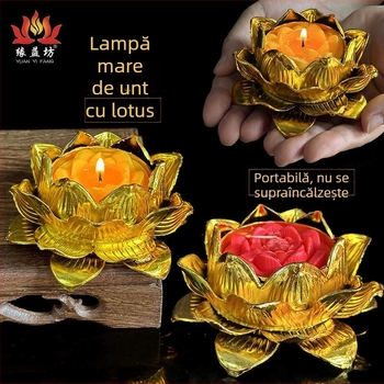 Lampă cu lotus ținută în mână pentru ofrire Buddă, lumânare fără fum din ghee pentru uz casnic, lumânare cu lotus pentru oferire, ecologică, durată de o lună