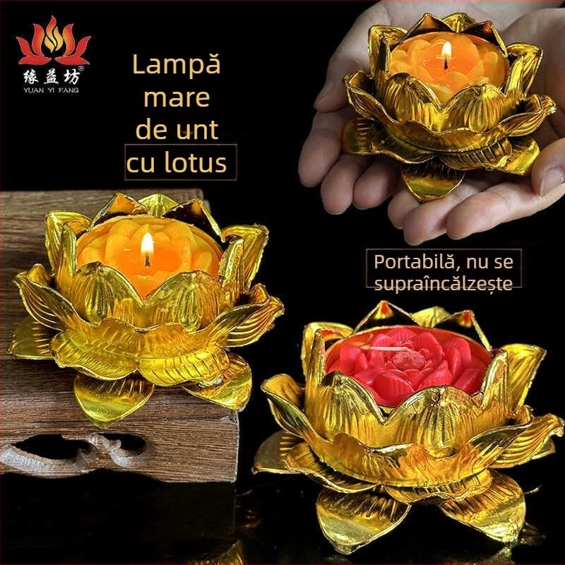 Lampă cu lotus ținută în mână pentru ofrire Buddă, lumânare fără fum din ghee pentru uz casnic, lumânare cu lotus pentru oferire, ecologică, durată de o lună