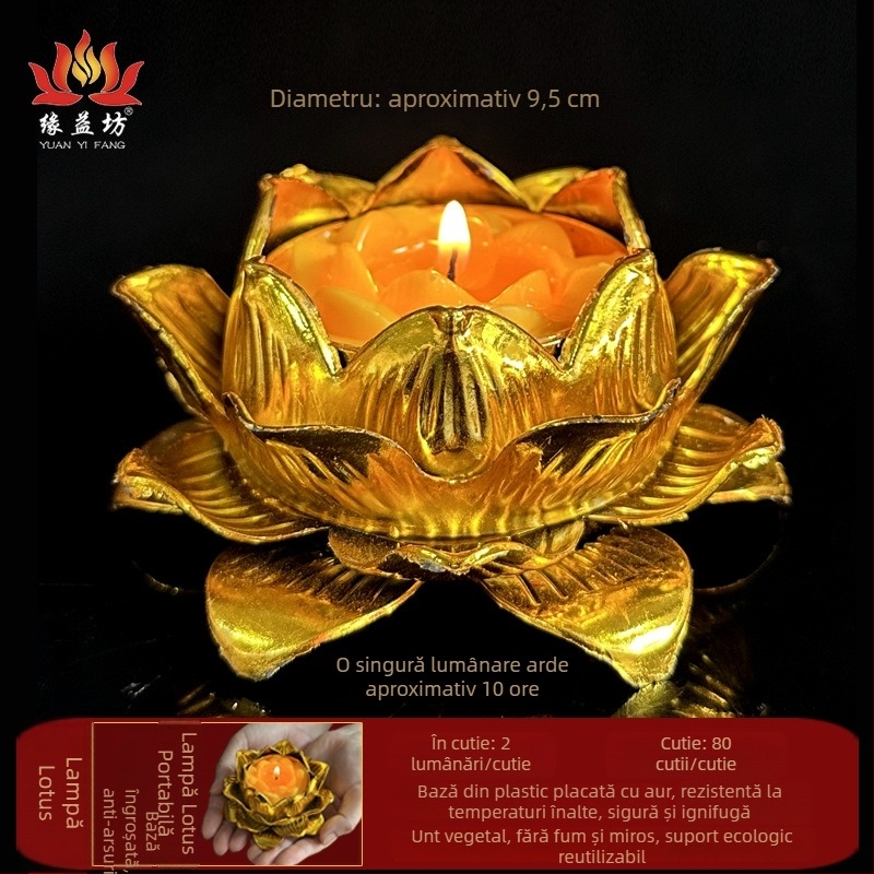 Lampă cu lotus ținută în mână pentru ofrire Buddă, lumânare fără fum din ghee pentru uz casnic, lumânare cu lotus pentru oferire, ecologică, durată de o lună