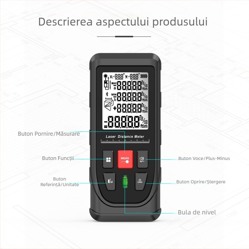 Hongyan Hy50c măsurător cu laser pentru decor interior – dispozitiv portabil de măsurare cu infraroșu, cu repere frontale și posterioare