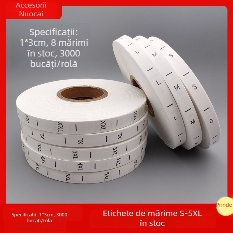 Etichetă de mărime pentru haine pe bandă sintetică, etichetă imprimată, XS-8XL