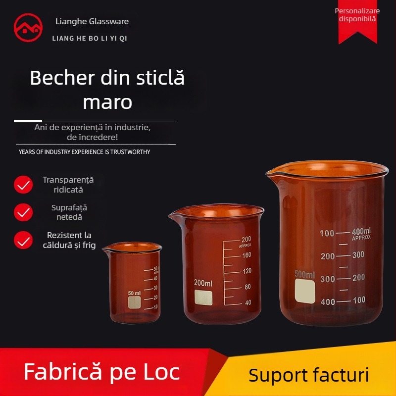 Becher din sticlă maro borosilicată, 5–1000 ml, gamă completă de mărimi