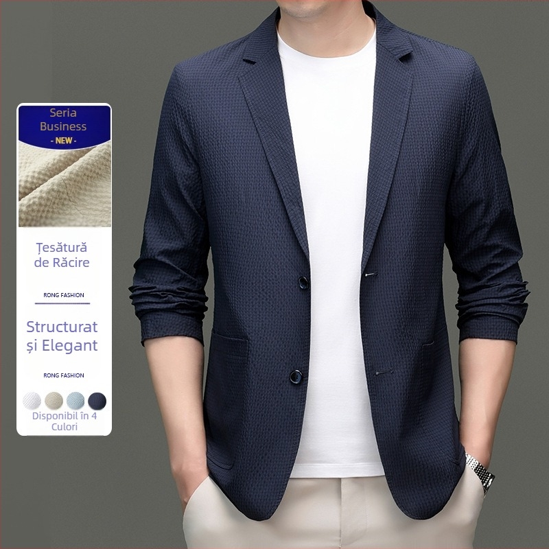 Sacou casual pentru bărbați, primăvară-vară, subțire, croială slim, stil coreean, fără călcare, protecție solară
