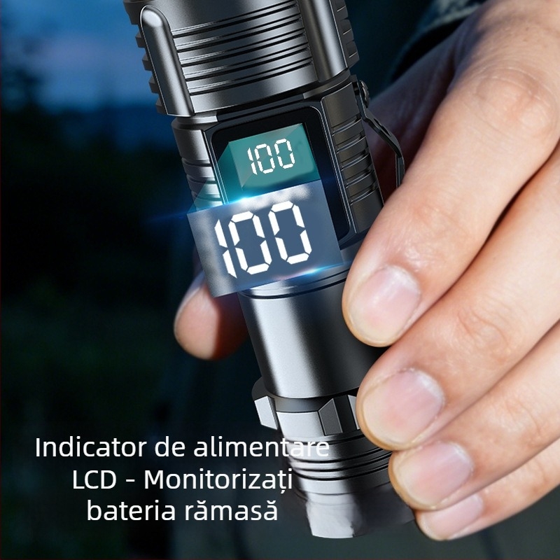 Lanternă LED de înaltă intensitate, cu durată lungă a bateriei, iluminare de urgență în exterior, lanternă cu laser și iluminare COB pentru lucru