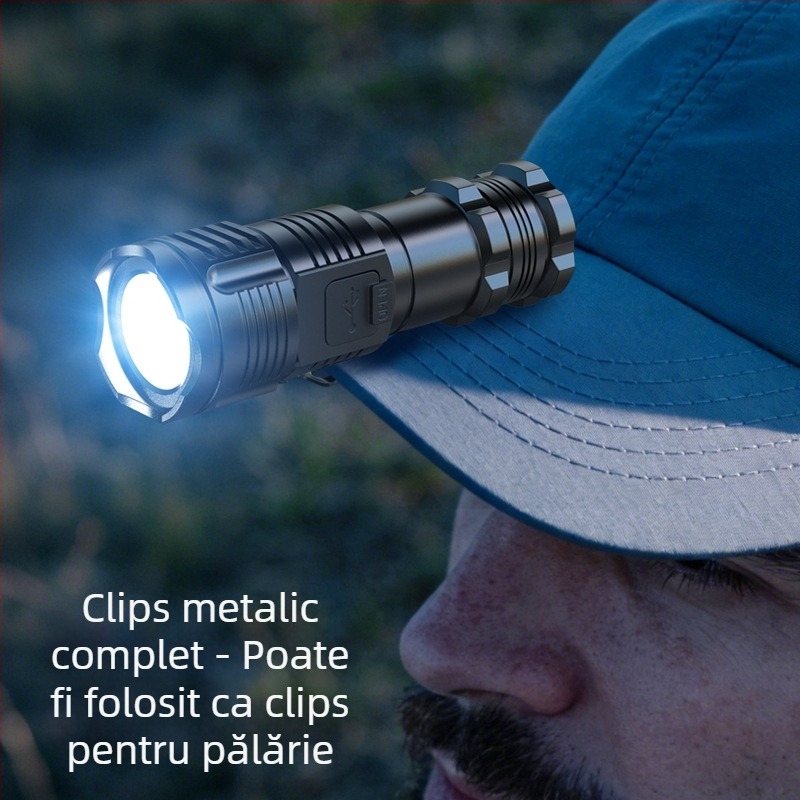 Lanternă LED de înaltă intensitate, cu durată lungă a bateriei, iluminare de urgență în exterior, lanternă cu laser și iluminare COB pentru lucru