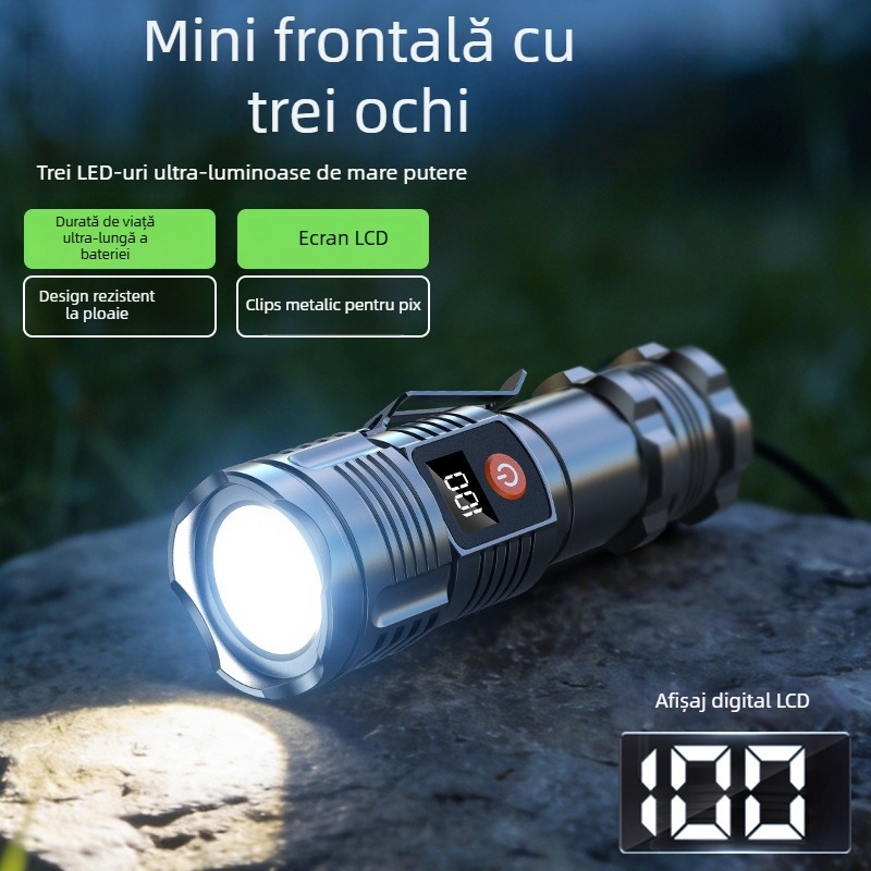 Lanternă LED de înaltă intensitate, cu durată lungă a bateriei, iluminare de urgență în exterior, lanternă cu laser și iluminare COB pentru lucru