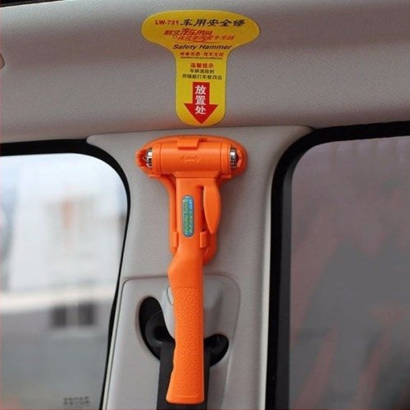 Spargător de geam auto cu suport multifuncțional și cioc de salvare pentru urgențe, montat pe vehicul
