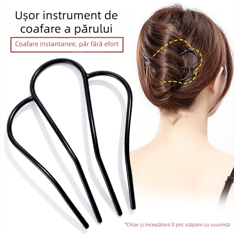Instrument metal pentru coc cu cataramă în formă de U, accesoriu pentru păr