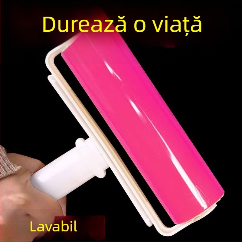 Rulou lavabil pentru păr de pe haine, cu perie de îndepărtare și coli adezive