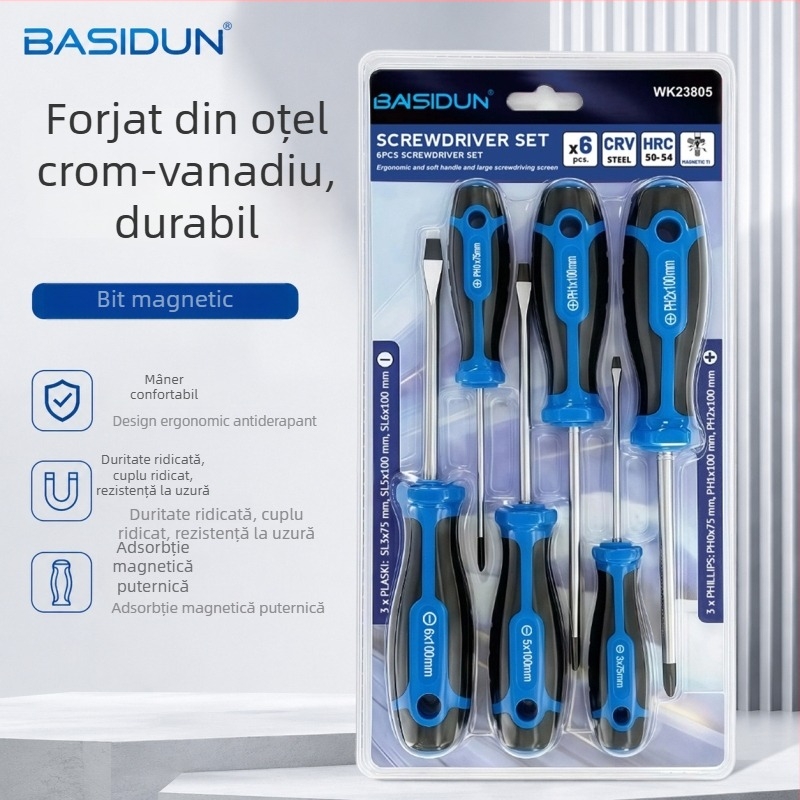 Set de 6 șurubelnițe Phillips magnetice, oțel Cr-V