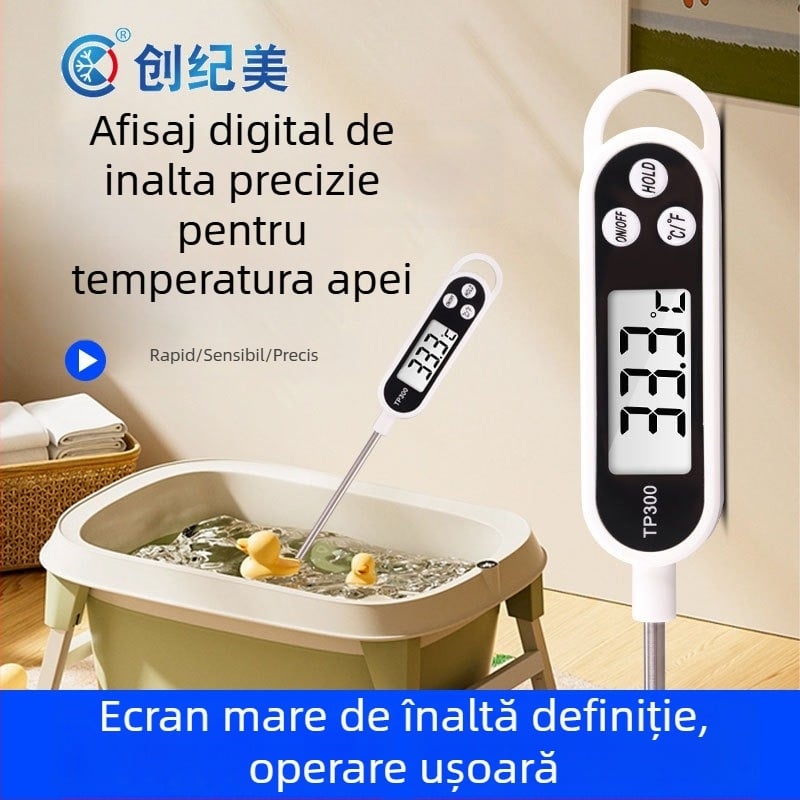 Termometru digital cu sondă din oțel inoxidabil pentru lichide — măsurarea temperaturii apei și a uleiului, bucătărie și grătar