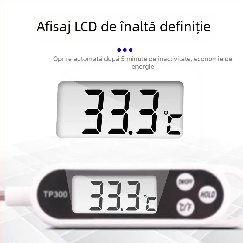 Termometru digital cu sondă din oțel inoxidabil pentru lichide — măsurarea temperaturii apei și a uleiului, bucătărie și grătar