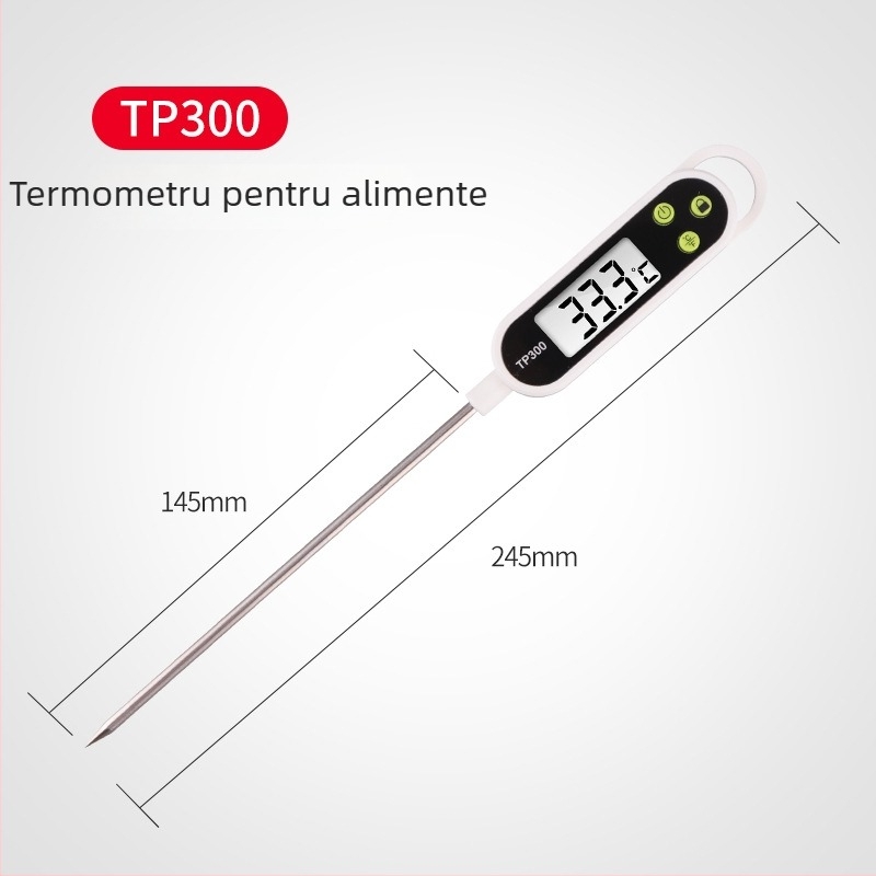 Termometru digital cu sondă din oțel inoxidabil pentru lichide — măsurarea temperaturii apei și a uleiului, bucătărie și grătar