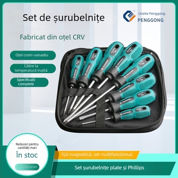 Peng Gong set de șurubelnițe cruci- și cu cap plat din oțel crom-vanadiu, magnetice puternice, manuale, 6/7/9 bucăți