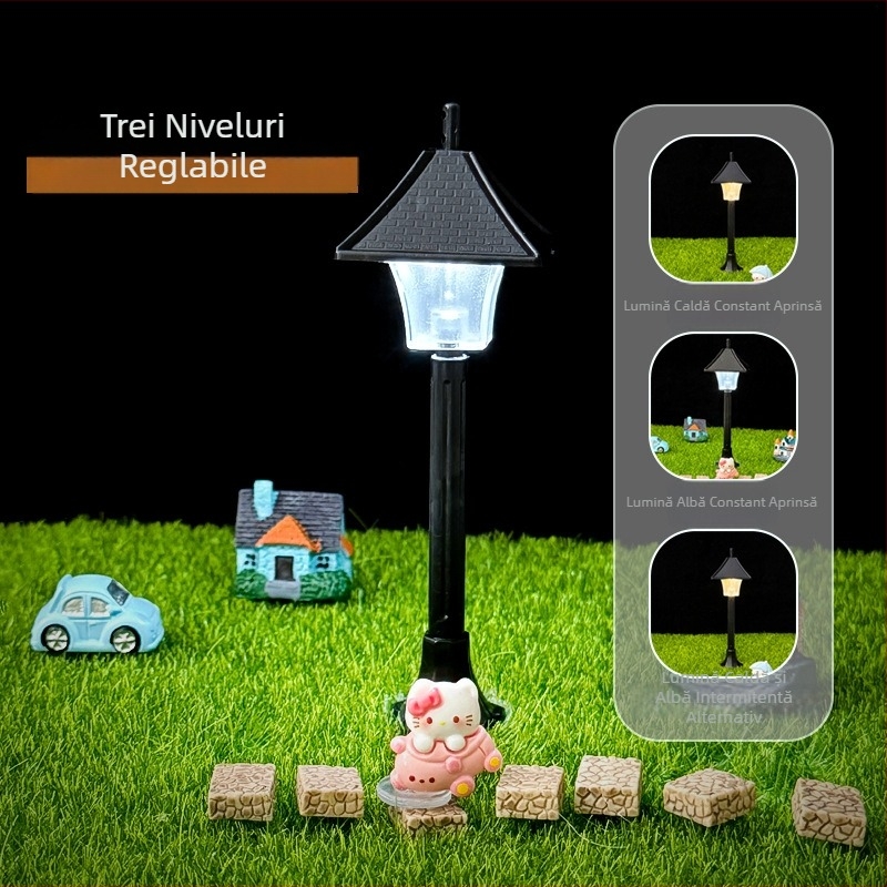 Mini lampă stradală, luminiță de noapte, model din plastic, ornament decorativ ambiental