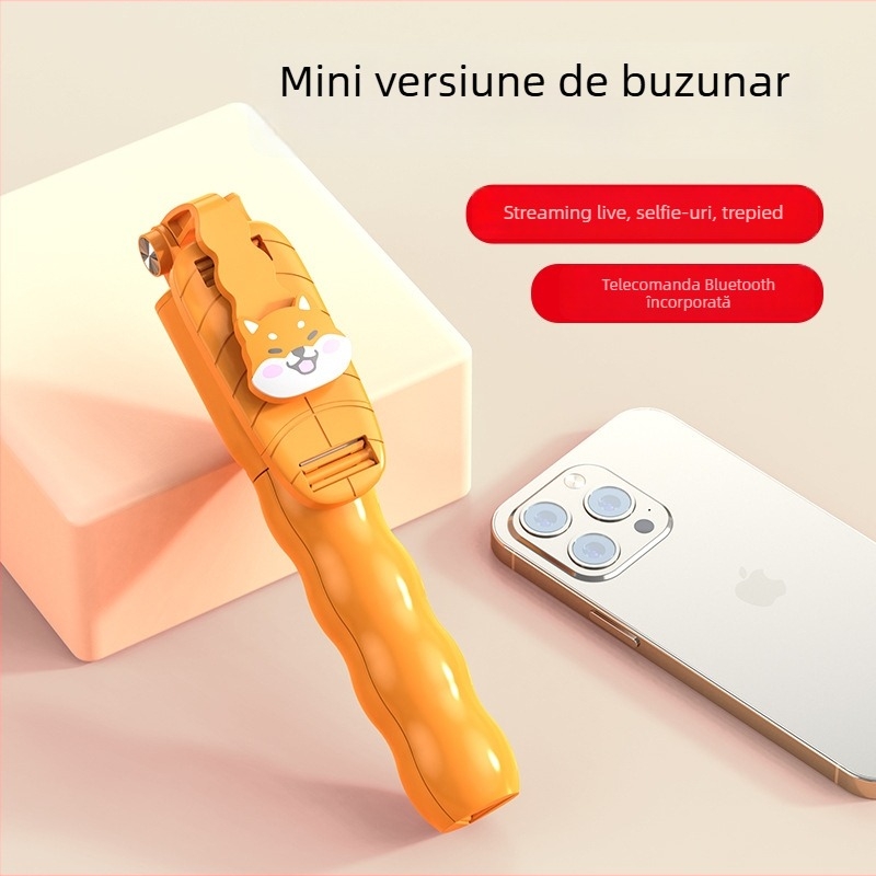Baston selfie nou, în stil desen animat, pentru telefoane, cu telecomandă Bluetooth, trepied universal pentru streaming live și fotografie